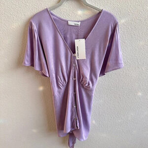 Heatherly Boho Button Front Top in Lilac with Tie Back - 2X